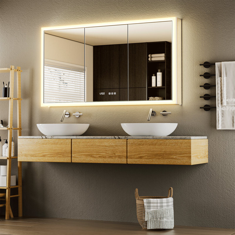 Ciyanna Recessed LED Lighted Medicine Cabinet with 3 Adjustable Shelves, Defogger, Outlets & USBs, 30" H x 54" W x 5" D
