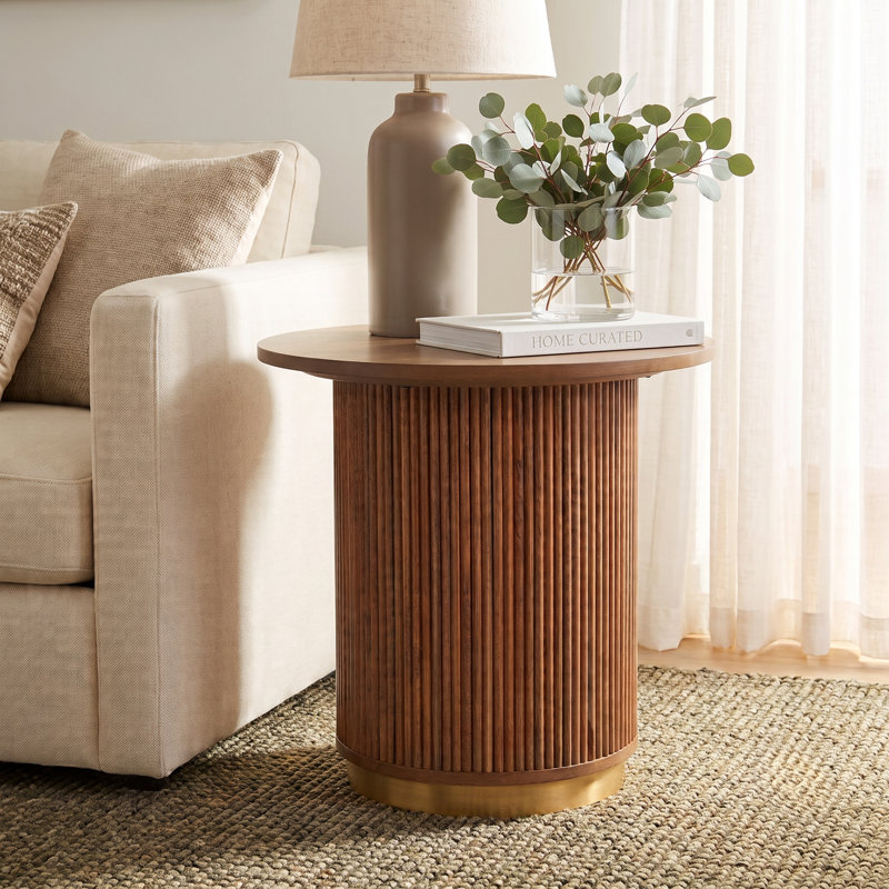 Handmade Wood Transitional Fluted Accent Side Table