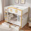 Lit superposé avec garde-corps en forme de maison, tablettes de rangement et tiroirs-557149899