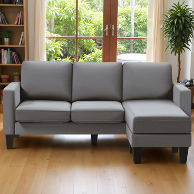 Canapé modulaire convertible 3 places en L avec tissu en lin et repose-pieds mobile