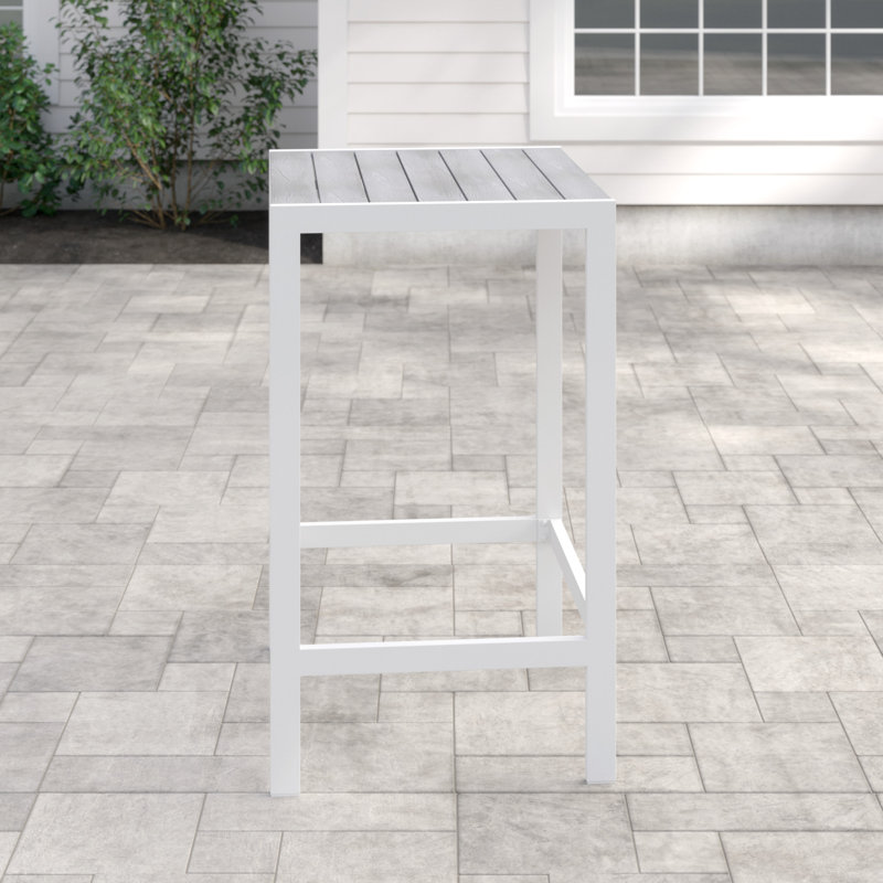 Maine White and Light Gray Aluminum Outdoor Bar Table