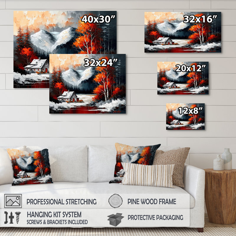 «Cabin in the Woods in Winter V», reproduction sur toile, L 20 po x H 12 po, Toile tendue
