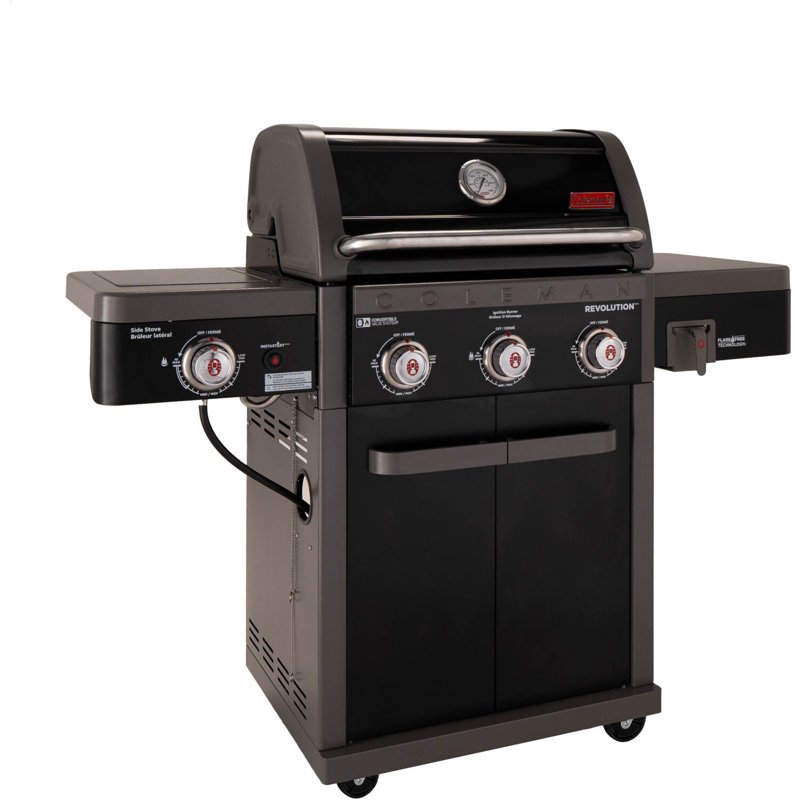 Coleman Revolution 3-Burner 45,000 BTU BBQ Gas Grill, Side Burner, 650-Sq. In. Total Cooking Surface