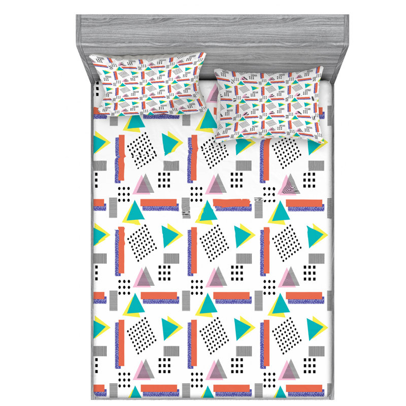 Microfiber Geometric Sheet Set, Full Sheet Set with Fitted Sheet