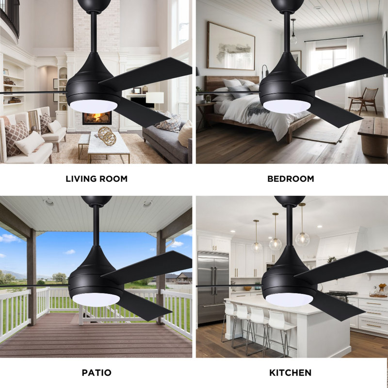 Donaire LED Outdoor Downrod Ceiling Fan, Matte Black, Matte Black