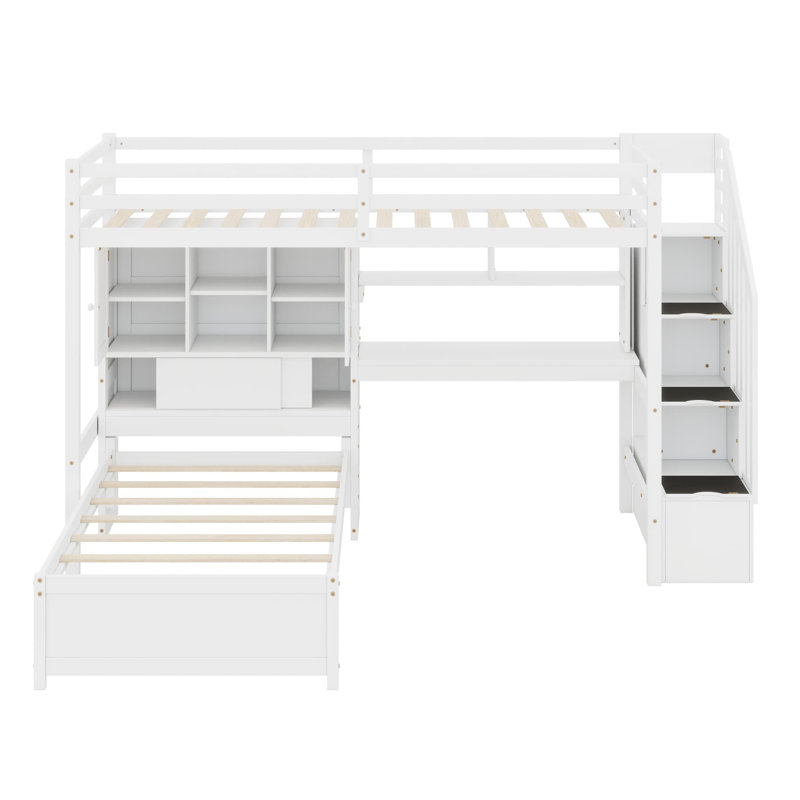 Lit mezzanine avec bureau intégré et escalier, Blanc