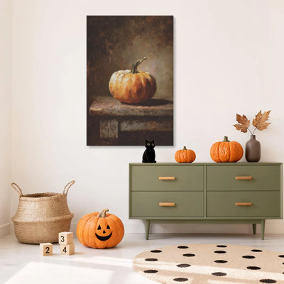 1 pièce encadrée de Halloween, reproduction d'art sur toile, citrouille nature morte, récolte d'automne rustique, affiches sur toile, peinture pour salon, chambre, bureau, salle de bain, dortoir, prêt à accrocher