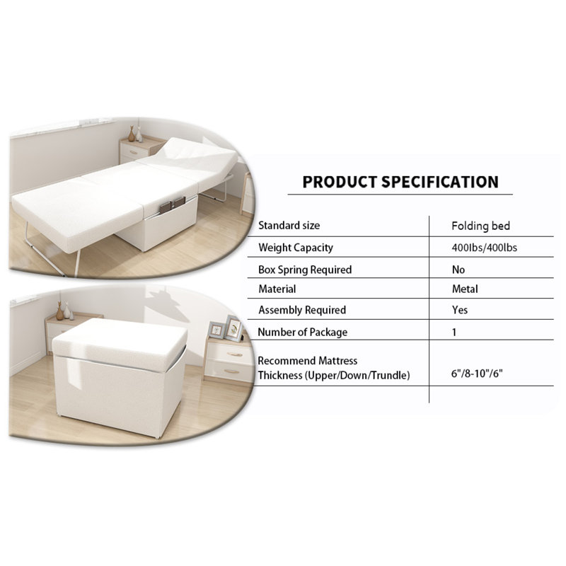 Convertible 4-in-1 Sofa Bed: Modern Foldable Ottoman Sleeper With Adjustable Backrest For Living Room Or Small Apartment, 36" Width - White