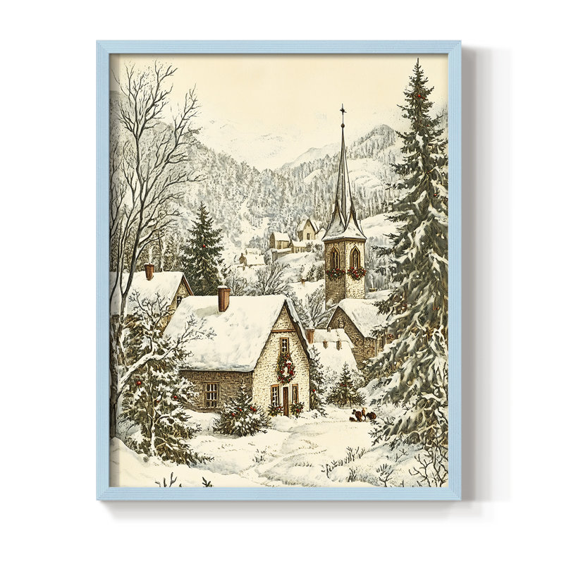 Christmas Holiday Art DXXII Framed Print - Solid Wood, Blue, 15" H x 12" W
