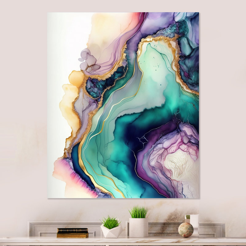 Décoration murale verte et mauve abstraite en métal, H 40 po x l 30 po x P 1 po