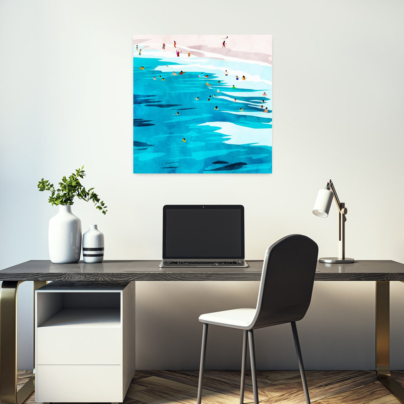 Art contemporain, paysage de plage abstrait, H 18 po x l 18 po