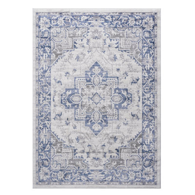 5X7 Blue/Grey/ Non-Shedding Area Rug - Stain , Suitable For Home Office & Dining Room Blue Grey Non-Shedding, Enhance Your Eat-In Kitchen