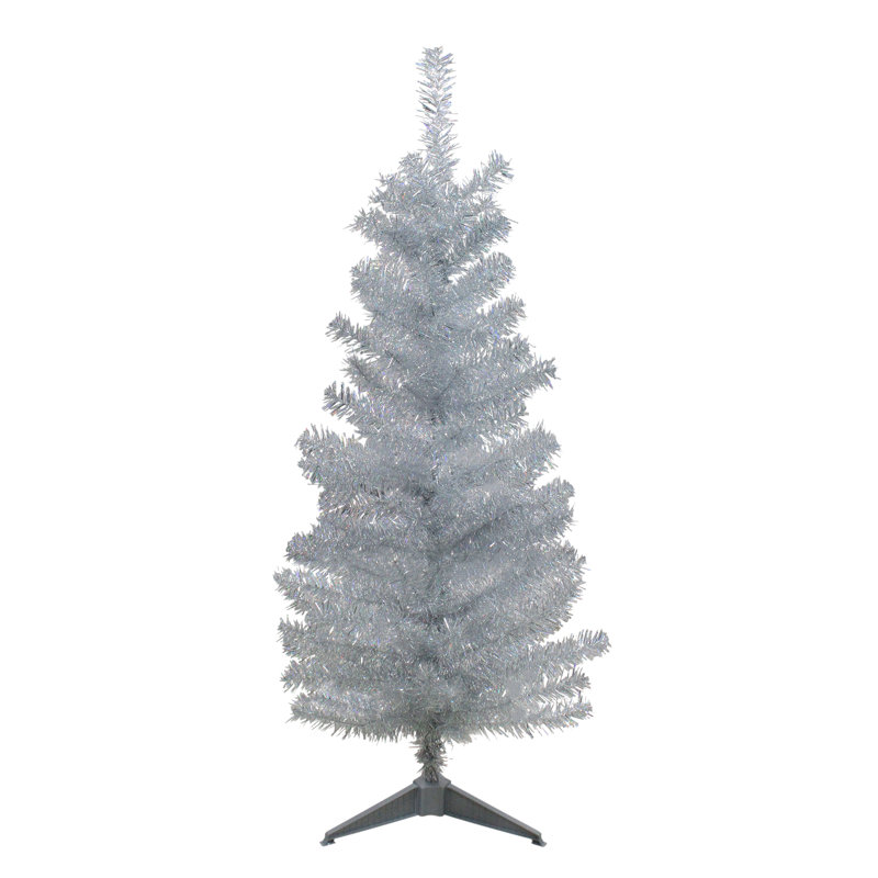 Arbre de Noël artificiel mince 4 'Holographic Silver Tinsel - non éclairé