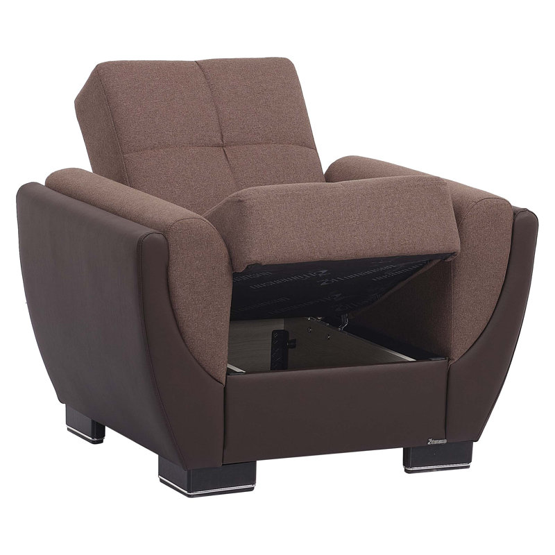 Jaliah Fabric Upholstered Convertible 3-in-1 Sleeper Arm Chair With Storage, Dark Brown Microfiber
