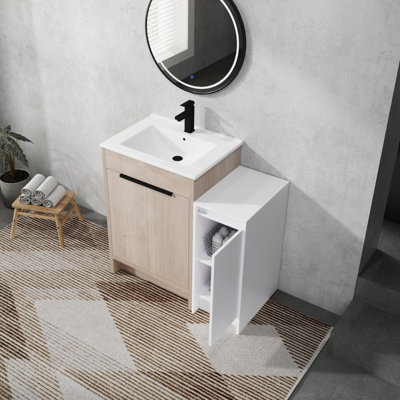 Freestanding Bathroom Vanity with Ceramic Sink and Storage Cabinets, Soft Closing Door