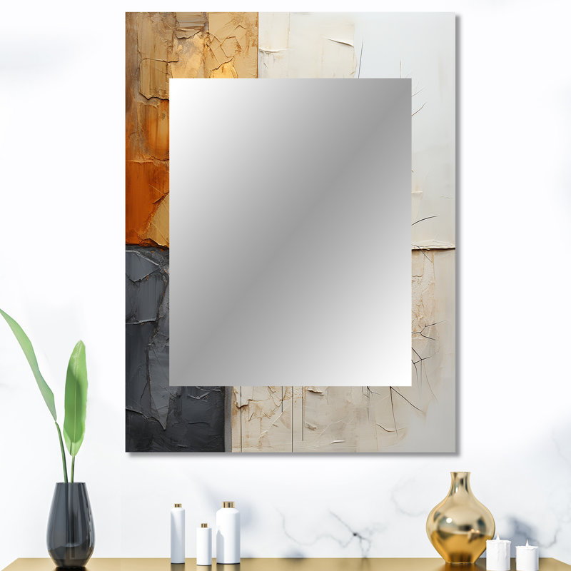 Grey Yellow Abstract Fractal Abstraction - Fractals Decorative Mirror, Modern Wall Mirror, Printed Metal Art, 40" x 30"