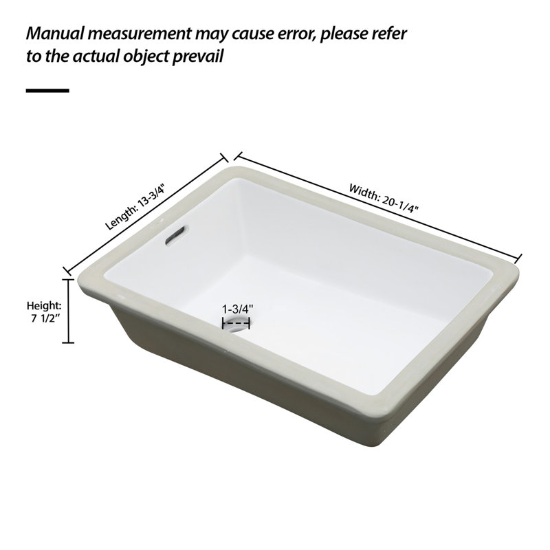 Lavabo de salle de bain vertical en céramique blanc encastré avec trop-plein 13,75 "X 20,25"