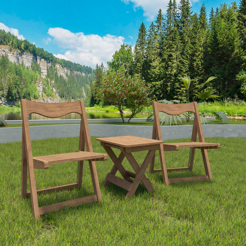 Foldable Small Table and Chair Set with 2 Chairs and Rectangular Table, Teak