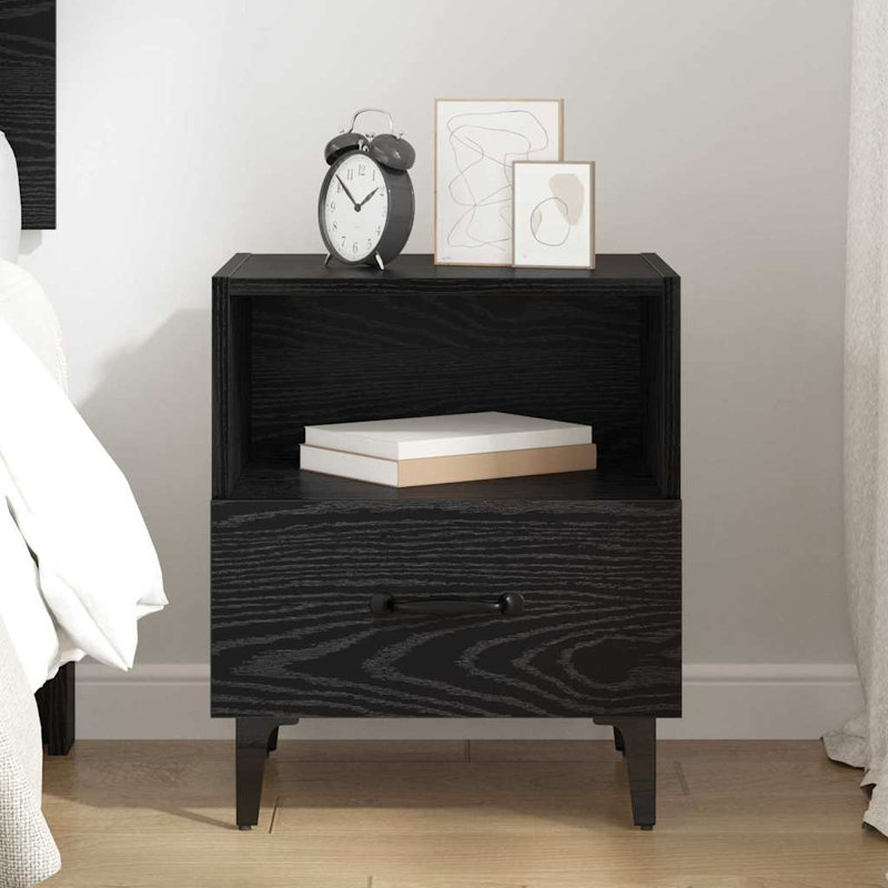 40cm W Manufactured Wood Bedside Table, Black Oak