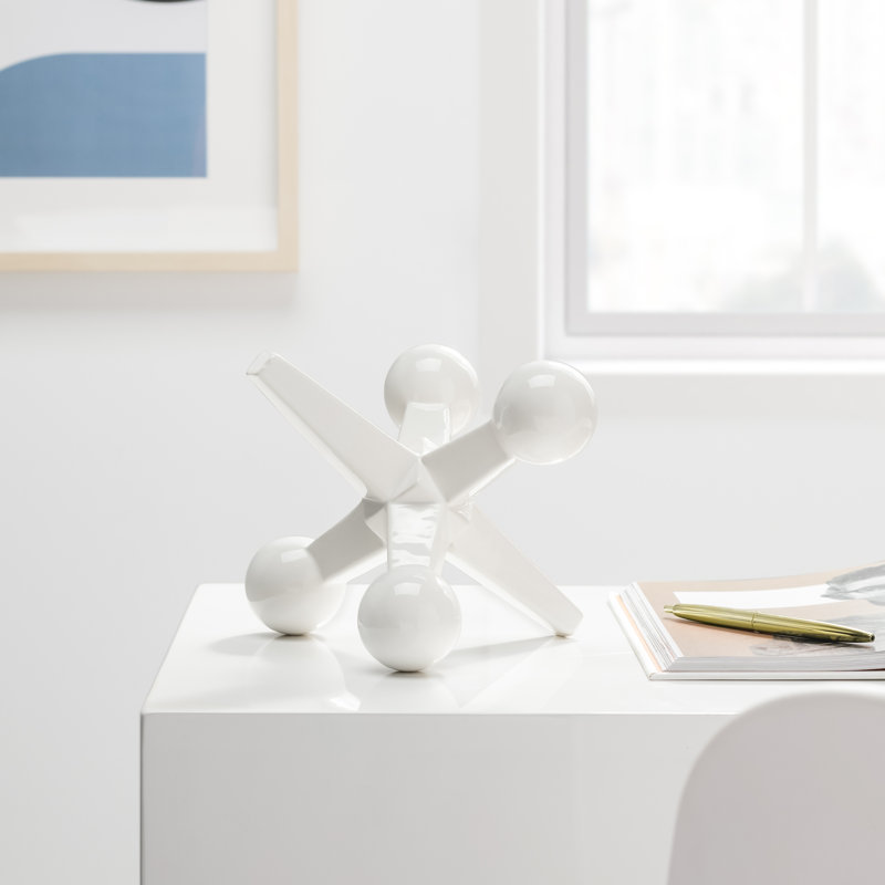  Pellegrin 9" Ceramic Decorative White Jacks Decor Sculpture, White