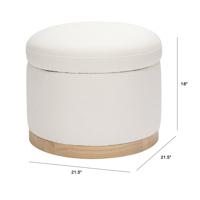 Naka 21.5" Round Cream Storage Ottoman with Light Wood Base