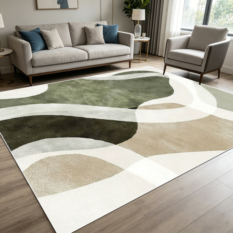 1PC Minimalist Neutral Earth Tone Wavy Abstract area rugs for Living Room, Soft and Comfortable, Suitable for all seasons, easy-to-maintain, machine washable Indoor floor mat, Under Table Farmhouse suitable for dining room, bedroom, entryway, home