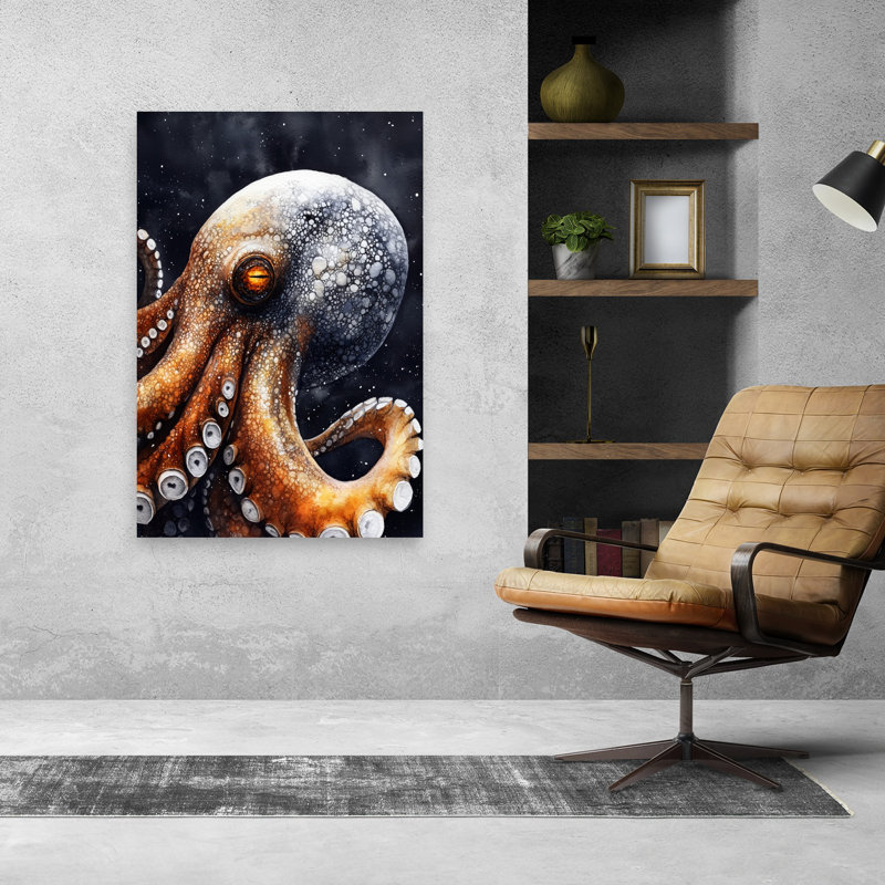Art mural très contemporain, pieuvre, H 48 po x l 32 po