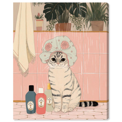 Shower Cat II Pets Art Canvas Print by Art Remedy