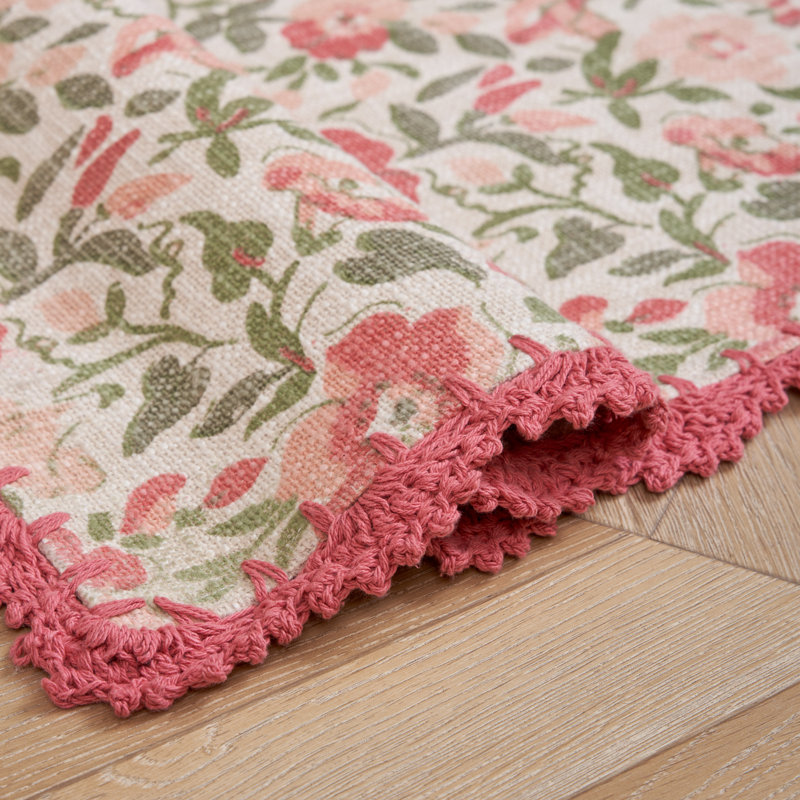 Laura Ashley Sherston Floral Machine Washable Cotton Slub Rugs, Runner 1'8" x 5'