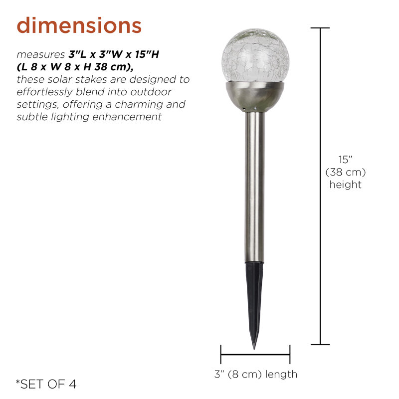 15" Solar Glass Ball Pathway LED Lights Set of 4