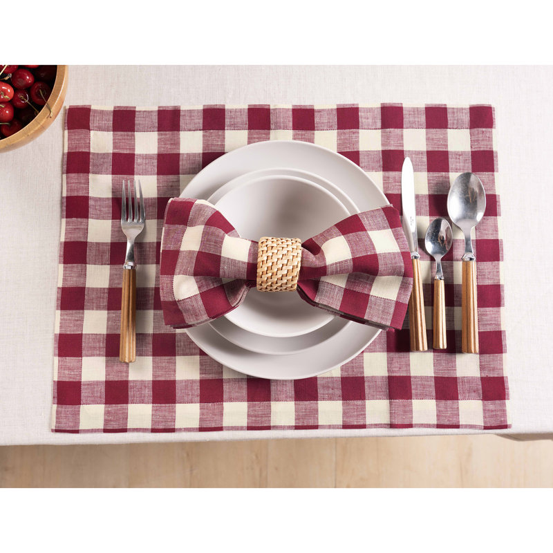 Beet and Cream Linen Check Dinner Napkins Set of 4