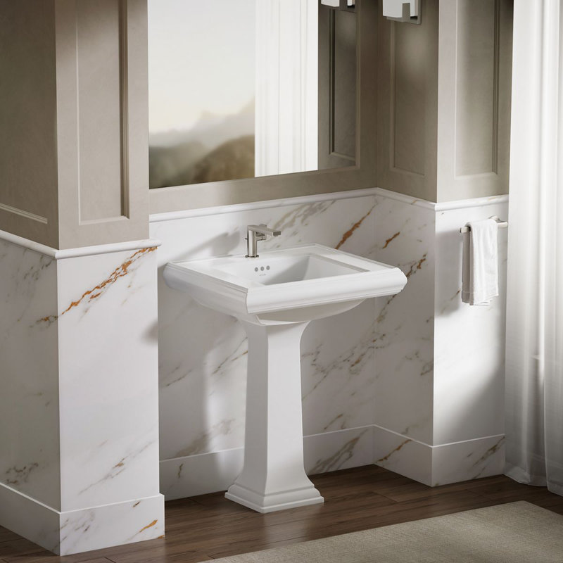 Memoirs® Rectangular Pedestal Bathroom Sink with Overflow, White, Single Hole Faucet