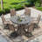 Patio Tables 47 In Metal Round, Modern Slat Top For Backyard Poolside