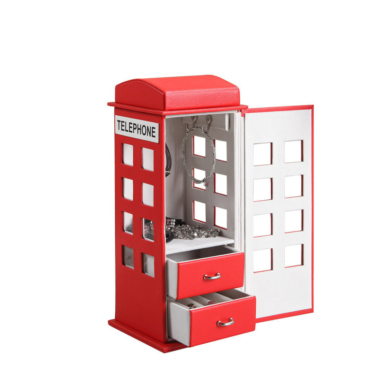 Boîte à bijoux blanche en cuir avec téléphone, 11,5 po de hauteur, Rouge