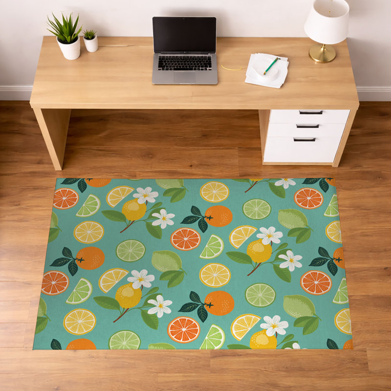 Tapis de sol antidérapant Sunny Citrus, L 72 po x P 48 po, Sarcelle