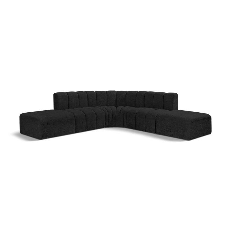 Issic Upholstered Curved Sectional with Ottoman Reversible, Black Boucle Fabric