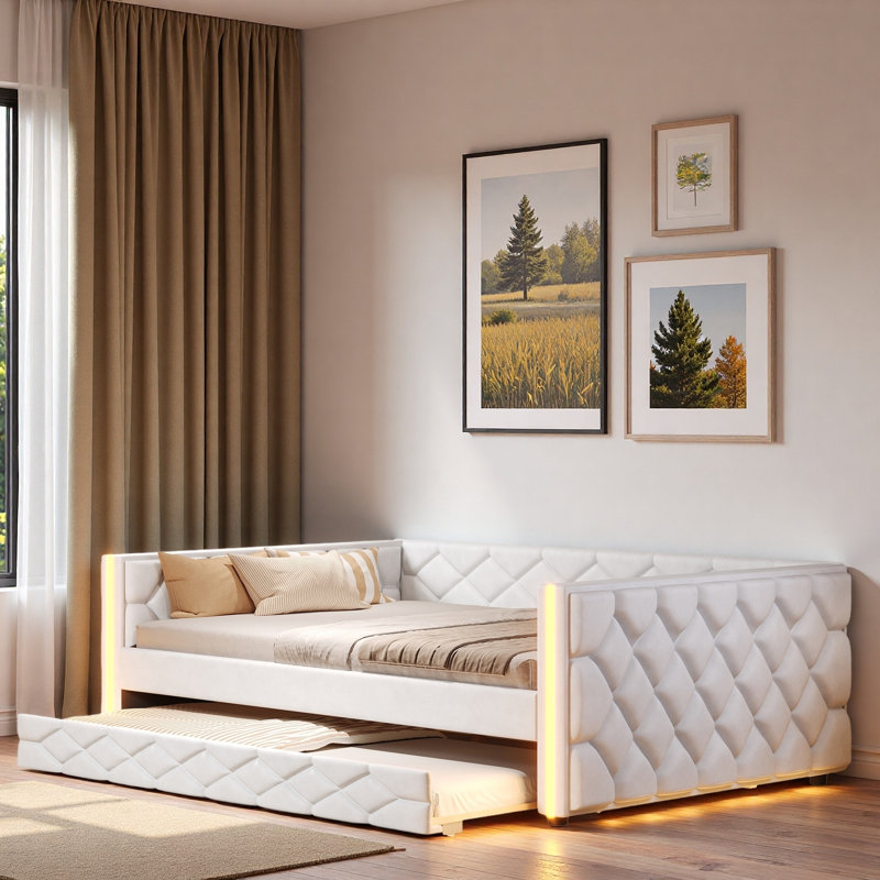 Upholstered Daybed With Trundle And Led