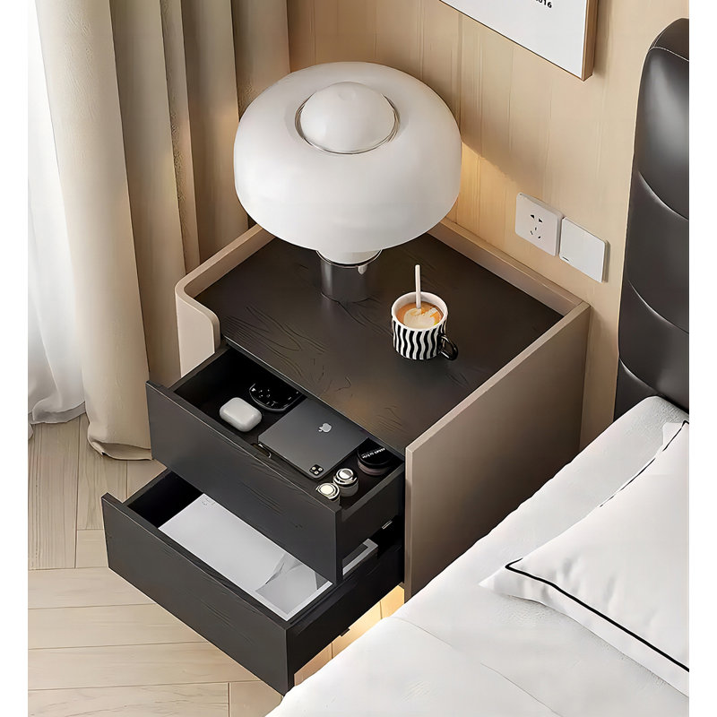 Modern Style Concealed Handle Bedside Table Double-Layer Storage Design Suitable For Bedroom
