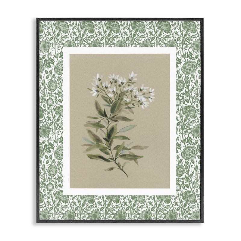 Estampe numérique à motif botanique vert, design par Carol Robinson, H 30 po x l 24 po, Giclée encadrée noir minuit