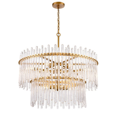 36" Icicles Pendant in Brass with Handmade Textured Glass Rods