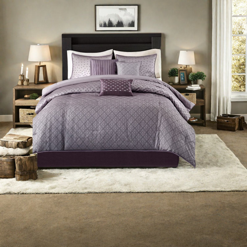 Ensembles de literie luxueux en édredon, polyester jacquard, style mauve moderne pour très grand californien