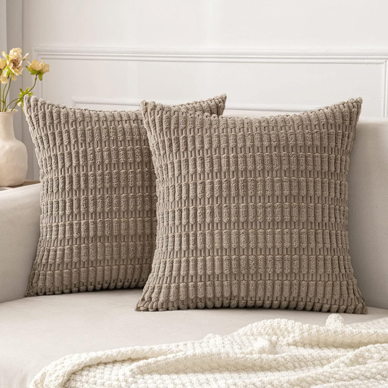  Housse de coussin rayée en polyester, Brun clair