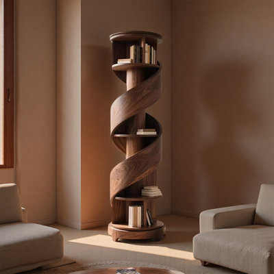 Nut-Brown Modern Solid wood Rotating Bookshelf