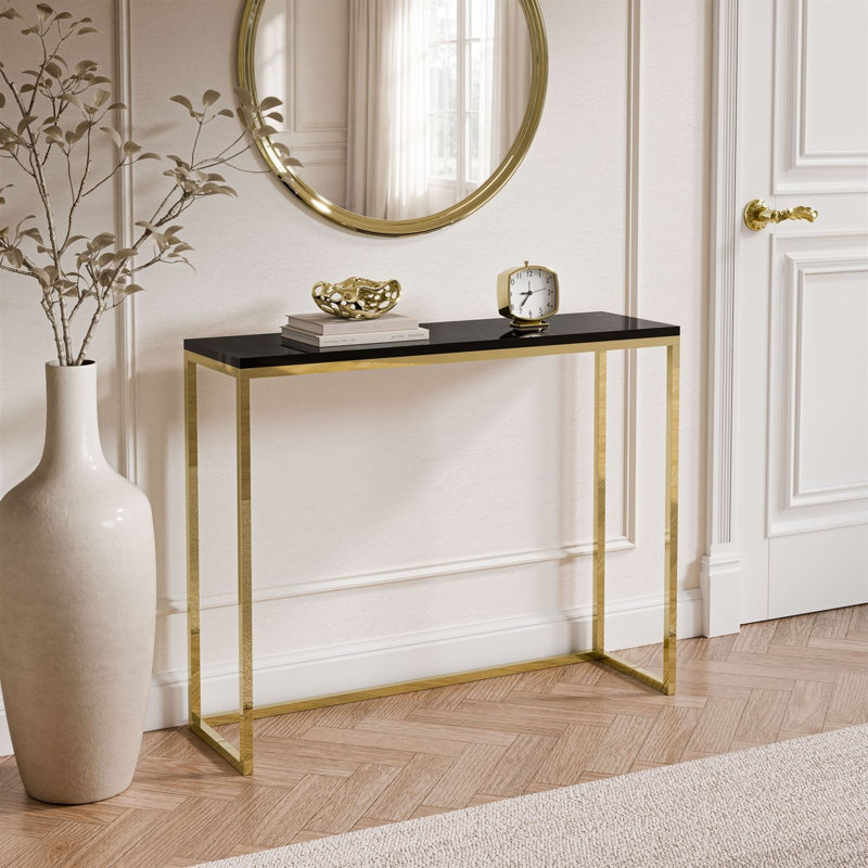 Console Table, 100 cm, gold chrome/ black gloss
