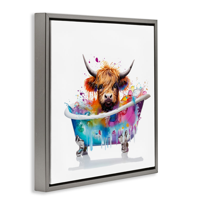«Vivid Bath Time» par Mary Cunningham, H 18 po x l 18 po, Cadre flottant gris lustré