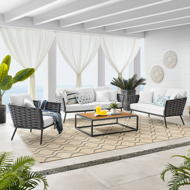 Ensemble de canapé modulaire d'extérieur en aluminium 4 pièces Stance par Modway, Blanc, gris