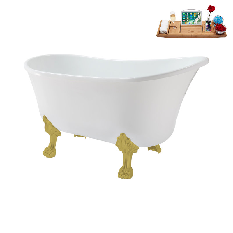 51.2'' x 25.6'' Soaking Acrylic Bathtub, Brushed Gold, Glossy White