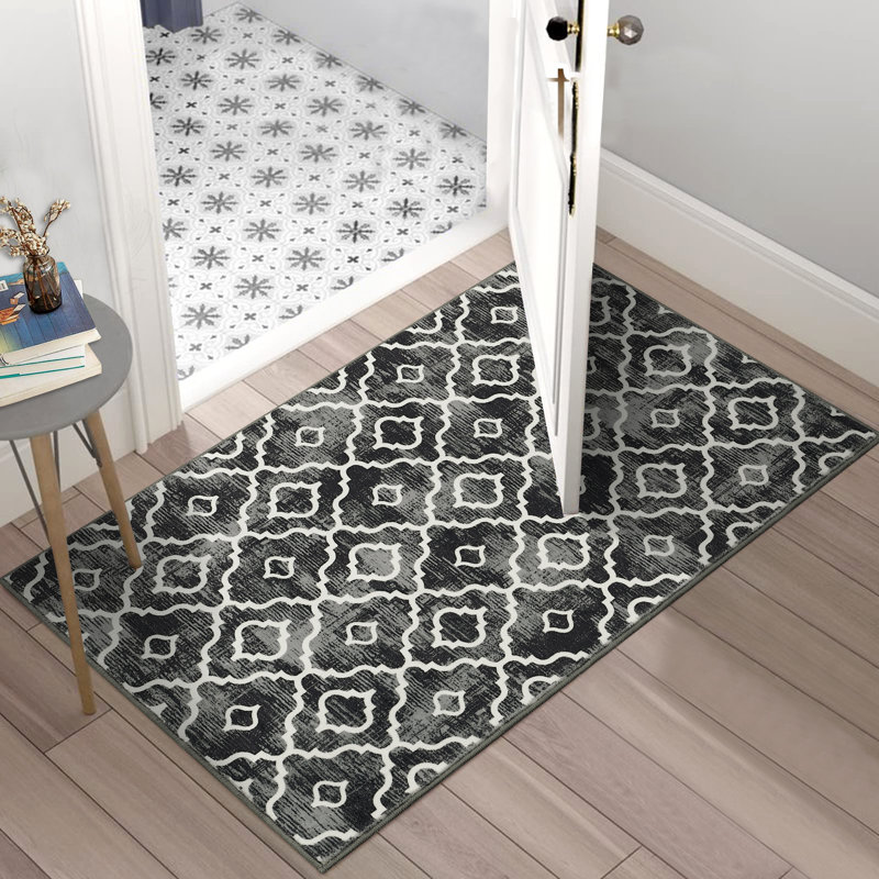 Geometric Machine Washable Rug with Rubber Backing for Living Room Moroccan Non-Slip Dining Room Rug Easy-Cleaning Floor Carpet for Bedroom Office Playroom