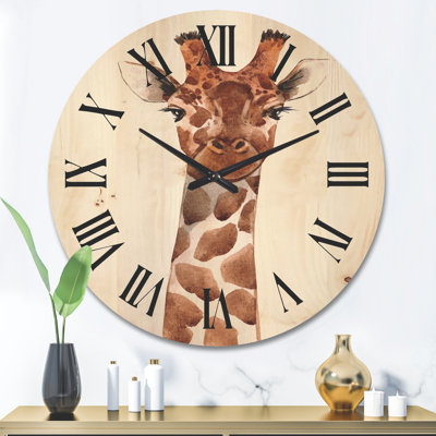 Portrait d'une horloge murale en bois Girafe X