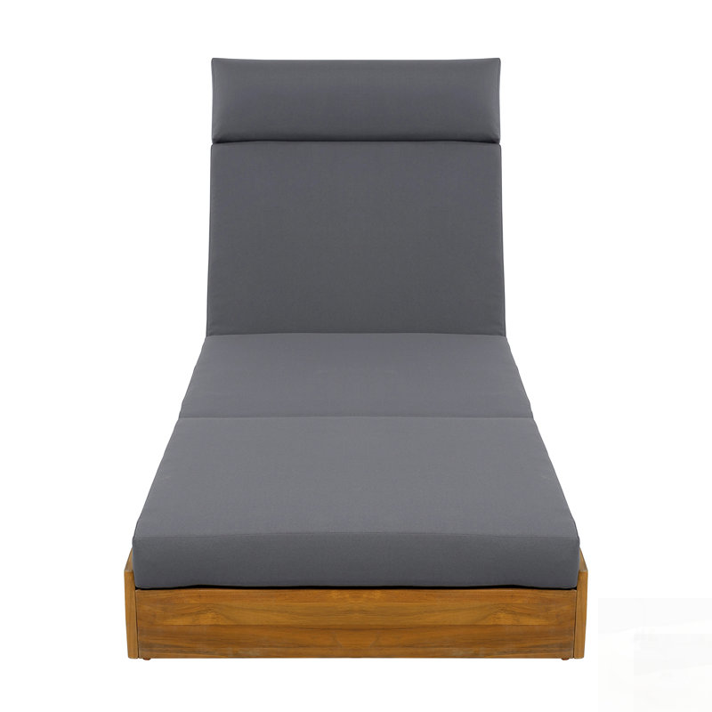 Ensemble de chaises longues en bois d'acacia avec coussins résistants à l'eau et inclinable à 4 positions, Gris foncé